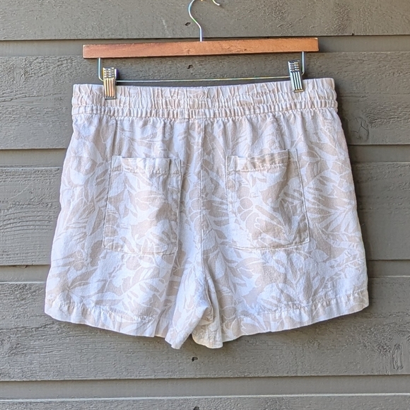 GAP Pull-On Utility Drawstring Linen Shorts White Tan Floral Pockets Small - Picture 3 of 9